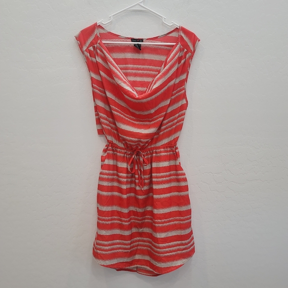 Love Ari Red & Tan Striped Draped Neck Mini Dress Women's Size Large - Picture 14 of 14